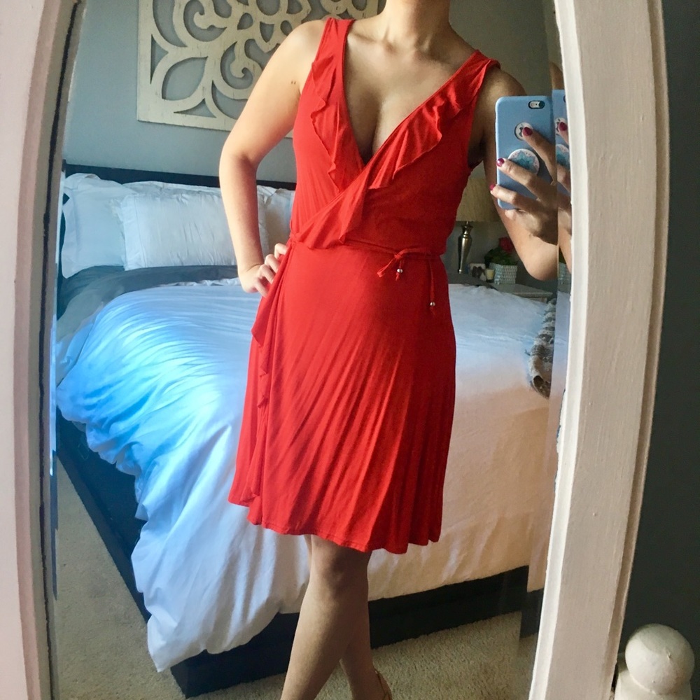 Red Ruffle Wrap Dress